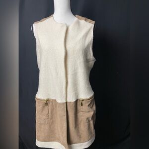 Chico's Cream and Tan Sleeveless Jacket